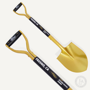 Gold Finish Ceremonial Groundbreaking Shovel - D-Handle with Vinyl Wrapped Shaft and Handle