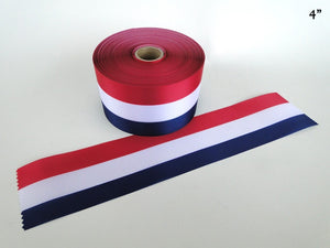 4" Wide Satin RED/WHITE/BLUE Ceremonial Ribbon