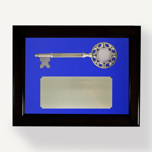 Key Display Case - 9" Ornate Bronze Ceremonial Key - Blue Background