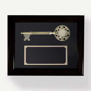 Key Display Case - 9" Ornate Bronze Ceremonial Key - Black Background