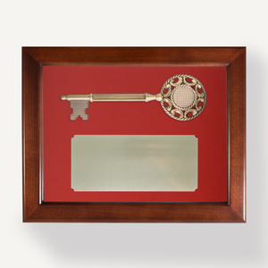Key Display Case - 9" Ornate Bronze Ceremonial Key - Red Background