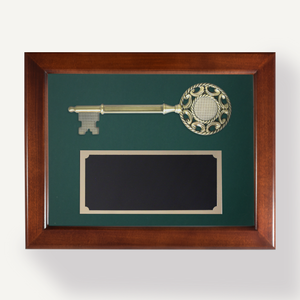 Key Display Case - 9" Ornate Bronze Ceremonial Key - Green Background