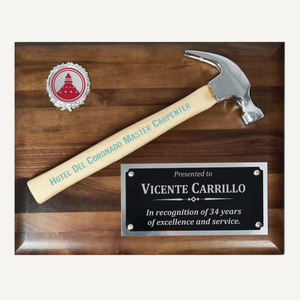 Walnut Plaque with Chrome Plated Hammer