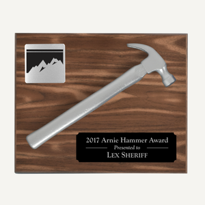 Silver Painted Hammer Plaque - Walnut Finish