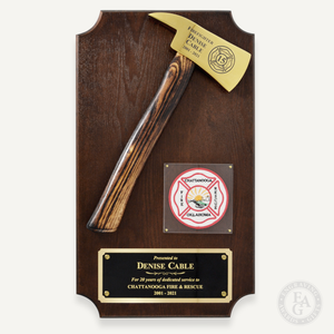 Small Walnut Firefighter Axe Award Plaque - Gold