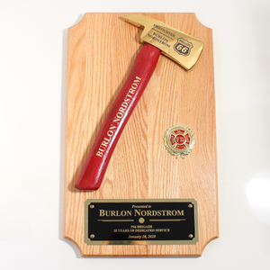 Small Oak Firefighter Axe Award Plaque - Gold