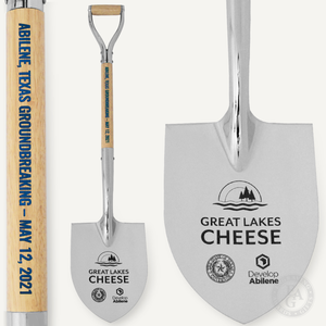 Specialty Chrome Plated Ceremonial Groundbreaking Shovel - D-Handle - Laser Engraved with Blue Color Fill
