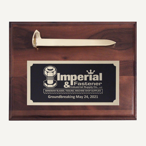 Gold Plated Ceremonial Spike Plaque with Laser Engraved Plate