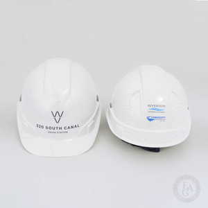 White Graphite Hard Hats with Front and Back Vinyl Decals
