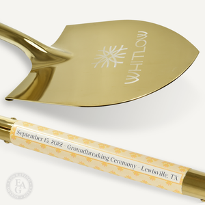 Specialty Gold Plated Ceremonial Groundbreaking Shovel - D-Handle - Rotary Engraved - Vinyl Wrapped Shaft